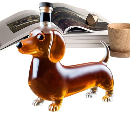 Bottiglia di whisky vuota a forma di bassotto, bicchiere in vetro scolpito | Decanter per statue di animali | Decanter per whisky in vetro per cani | Bottiglia decorativa per liquori per casa, bar