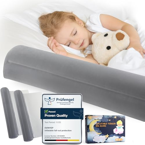 EVINYEP 2er Set Upgrade Aufblasbarer Rausfallschutz, 130CM Tragbares Faltbares Bettgitter für Kinder, Rausfallschutz Bett Reise - Fallschutz, Passend für Kingsize/Einzel/Kinderbetten/Alle Betten