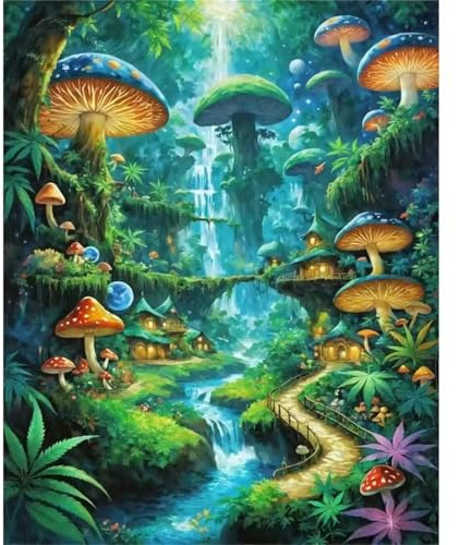 Puzzle 90 Teile für Erwachsene, Grüner Pilz-Wasserfall 25x20cm Puzzle Erwachsene 90 Teile Lernspiel Herausforderung Spielzeug, Geschicklichkeitsspiel für die ganze Familie