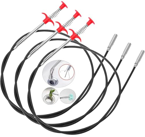 OIXEYA Lot de 3 Furet Deboucheur Canalisation, 200cm/160cm/90cm Furet Plomberie, Pinces à Griffes Flexibles, Tige Deboucheur Canalisation, Pince Télescopique pour Cuisine, Salle de Bain et égouts