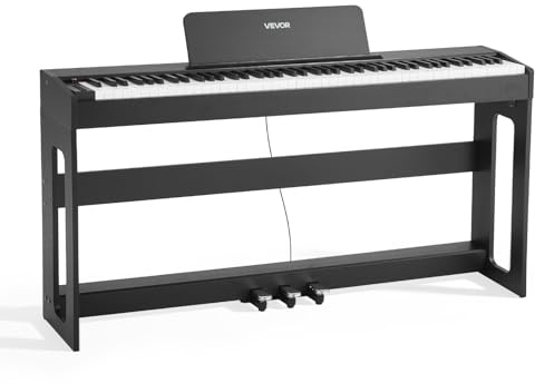 VEVOR Piano Digital 88 Teclas, Modo de Teclado Dual, Altavoces, con Atril, Soporte, Pedal de Sostenido, Adaptador CC, 280 Tonos, Conexión Inalámbrica, a Principiantes, Negro, 1310 x 300 x 850 mm