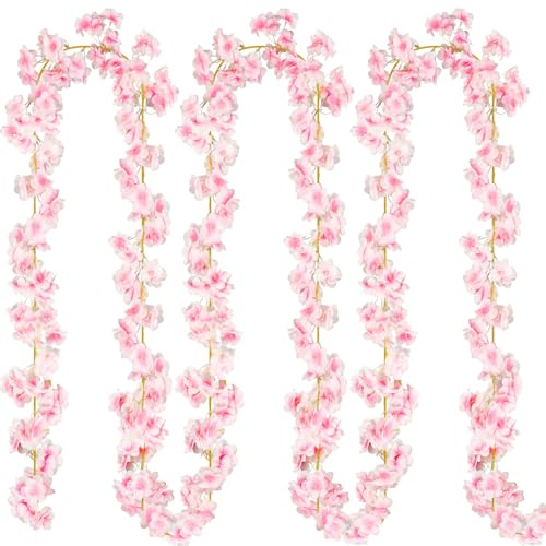 Augshy Kirschblüten Girlande, 4 Stück Blumengirlande Künstlich Kirschblüten Deko 180cm Rosa Blumengirlande Girlande Frühling für Hochzeit Party Raum Garten Deko