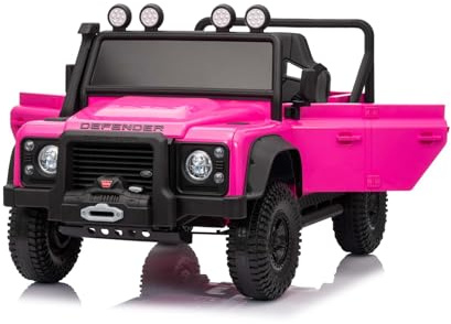 Kinder elektroauto 12V Land Rover Defender 110 SVX, Roze, 4X4-Antrieb, Lithium-Akku, LED-Lichter, federung, elektrische kinderfahrzeug mit 2,4-GHz-Fernbedienung, USB/AUX/Bluetooth, 4x25W, 3-7 Jahre