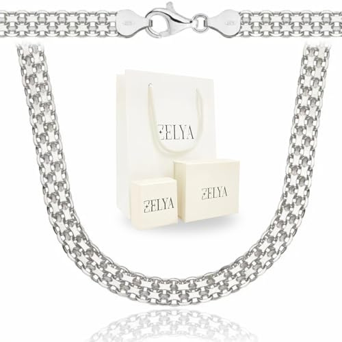 ZELYA Silberkette 925 – Bismark Kette 3-6 mm breite, Länge 45–60 cm, massive Echt-Silber Halskette für Damen herren, hochwertiger Schmuck aus 925 Silber Geschenk set