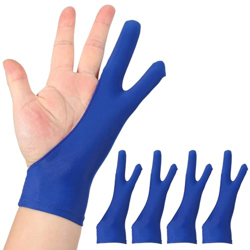 sourcing map 4pcs Artist Drawing Glove, Breathable Graphics Painting Glove with Two Fingers for Right Hand and Left Hand Graphic Digital Tablet Paper Sketching (Size S), Blue