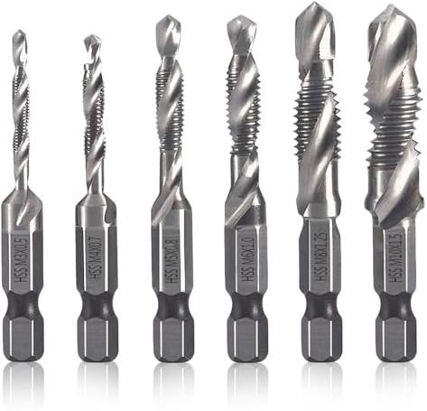 6 Pcs HSS Drill Tap Set, Metric Hex Shank Thread Tapping Tools M3 M4 M5 M6 M8 M10, Combination Drill Bits for Metal, Hard Steel, Professional Screw Threading and Drilling Kit