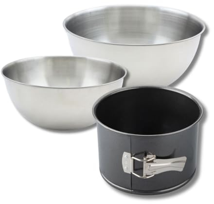 Zenker 9369550 Set 4 pièces Moule à Panettone 18 x 10 cm à Charnière, Layer Cakes, Antiadhésif ILAG Premium, 2 Bols à Mixer Acier Inoxydable 20,5 et 25 cm, Spatule à Pâtisserie Silicone, Noir, Rose