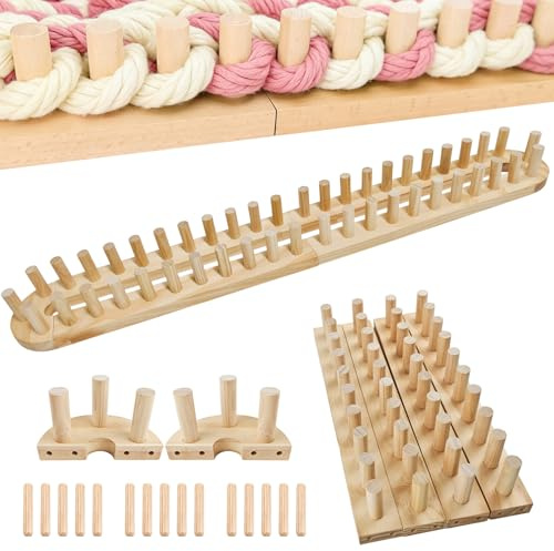 GAESHOW Webstuhlrahmen, Strickbrett Holz, Strickrahmen Knitting Loom für Grobstrickdecke, Längenverstellbarer Decken Strick Webstuhl Set, DIY Decke Stircken Strickmaschine für Anfänger, Damen, Mädchen