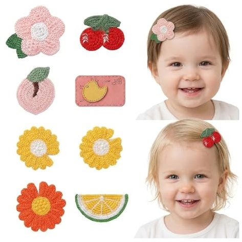 JOVYTH 8 Pinzas para el Cabello de Bebé，Pinzas de Flores para Bebé Adorables Antideslizantes，Frutas，Pequeños Patitos Amarillos，Motivos Florales，Accesorios para el Cabello Niñas Flores
