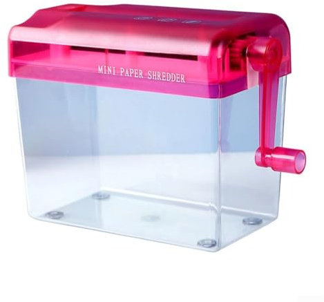 Hand-Cranked Desktop Manual Paper Shredder for Secure Strip Cutting Without Power Source in Various Locations (pink)