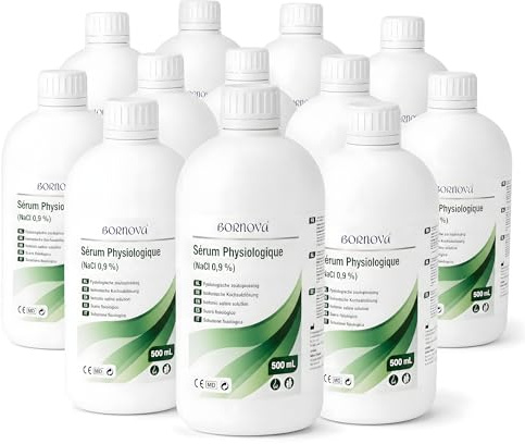 12 st x 500 ml – saltlösning BORNOVA – isotonisk saltlösning NaCl 0,9 % för nässköljning och näsnebulisering – lämplig för aerosolanvändning – daglig näshykotik