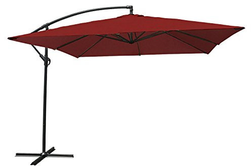Parasol déporté Molokai carré 2.7x2.7m Rouge avec manivelle. Parasol déporté inclinable, Rabattable et Rotatif.