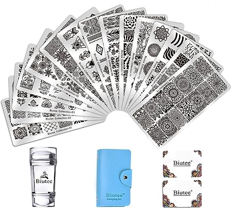 Biutee Nail Art Stamping Juego de 19 Placas Estampacion Uñas para Manicura, Estampado de Uñas Decoración de Arte, Plantilla para Arte de Moda Placa de Uñas para Nail DIY.