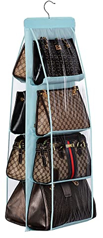 Lirex Handtaschen Organizer Hängend, 8-Taschen Handtasche Aufbewahrung Organizer Oxford Stoff Hängeregal Kleiderschrank Organizer für Familienschrank Schlafzimmer