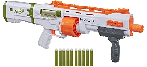 NERF Halo Bulldog SG Dart Blaster Pump-Action, 10-Dart Rotationstrommel, Tactical Rail Steckschienen, 10 NERF Darts, Freischaltungscode E9271