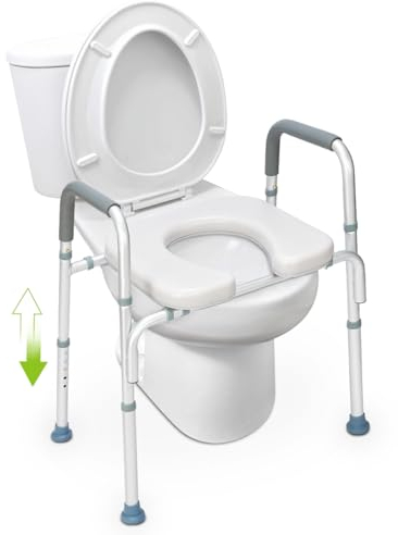 OasisSpace Asiento de inodoro elevado independiente de 136,4 kg – Asiento de inodoro elevado médico resistente y marco de seguridad, patas ajustables en altura, marco de asistencia de baño para