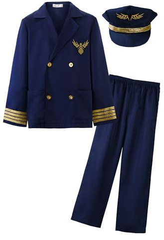 ReliBeauty Kids Pilot Uniform Deluxe Costume Role Play Set with Jacket Trousers and Hat,12/150
