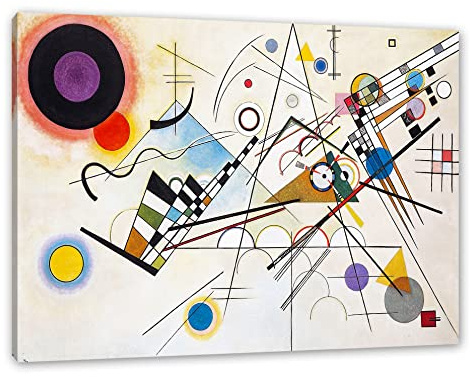 Pixxprint Wassily Kandinsky - Komposition, Weiß, Größe: 100x70cm, Leinwandbild, fertig gespannt, Wandbild, Dekoration, Kunstdruck, kein Poster