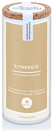 Wunschkapsel SYNERGIE aus Kurkuma und Piperin | 290 Kapseln Curcumin C3 + Bioperine | 95% Curcuminoide, das am Besten erforschte Curcuma-Extrakt | optimale Bioverfügbarkeit, aus Deutschland