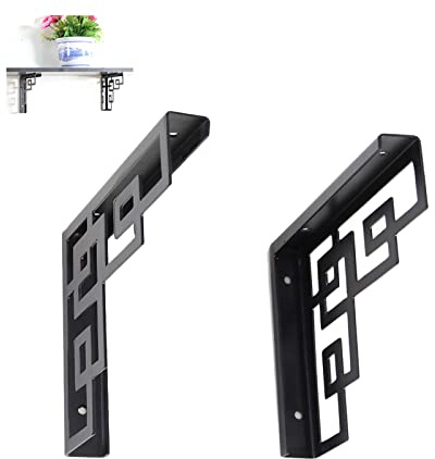 2pcs Style chinois Equerre Etagere Murale Noir, Equerre D'Étagere Lourde Support Etagere en Fer, pour Décoration Murale Étagère Cuisine Salle de Bain Salon Porteur 50kg (16.5cm/6.5in,Black)