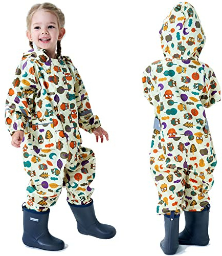 Fewlby Tuta Impermeabile Bambini Tuta Pioggia Bambina Antipioggia con Cappuccio Poncho Impermeabile Ragazze Ragazzi Giacche da Pioggia con Cappello Trasparente per 2-5 Anni