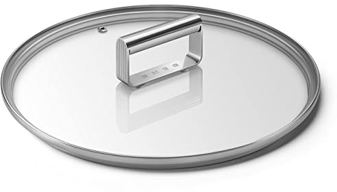 Smeg, CKFL2601, flacher Deckel aus gehärtetem Glas, Durchmesser 26 cm, Edelstahlgriff, Dampfauslass, kompatibel mit Kochgeschirrprodukten, 27,5 x 27,5 x 5,7 cm