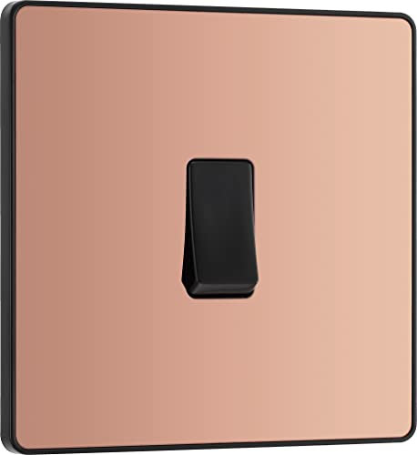BG Electrical Single Wall Light Switch, 2 Way, Screwless Front Plate, Round Edges, Evolve, Polished Copper, 20A, 16AX, PCDCP12B
