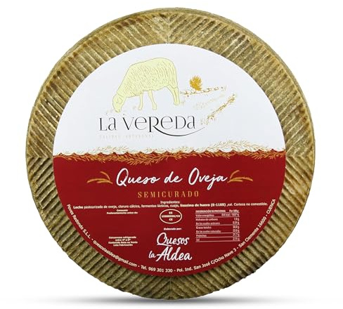 QUESOS LA ALDEA | Queso Artesano de Oveja Semicurado 3 kg | Leche Pasteurizada | Queso Gourmet | Artesano leche pasteurizada | Ideal para Cesta de Quesos y Productos Gourmet
