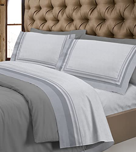HomeLife Parure de Lit 180x200 Flanelle de Coton - Parrure avec Drap Housse 180x200 Coton avec Coins, 100% Coton Chaud pour l'hiver + Drap Plat 2 Personnes + 2 Taies Oreiller, Couleur Unie, Gris