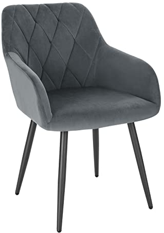 WOLTU 1er Set Esszimmerstühle mit Armlehne Rückenlehne, für Esszimmer Wohnzimmer Küche, Bequeme Küchenstühle gepolstert mit Samtbezug, Metallbeinen, Dunkelgrau