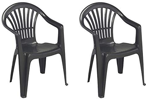 INDA-Exclusiv 2 Stück Stapelstuhl Gartenstuhl Mona Bistrostuhl Gartensessel Balkonstuhl Kunststoff stapelbar Balkonmöbel Gartenmöbel, Farben:Anthrazit