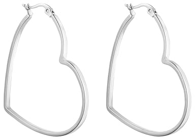 Purelei Boucles d’oreilles créoles cœur femme acier inoxydable, grande taille, résistantes à l’eau, créoles élégantes forme originale, idéales cadeau anniversaire ou Saint-Valentin