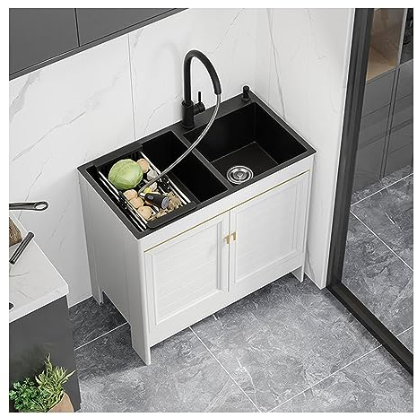 Spüle Küchenspüle mit Unterschrank,Camping Waschbecken Küche,Spültisch,Spülbecken Edelstahl,Spülenschrank,Ausgussbecken,Doppelspüle,mit Ausziehbarem Wasserhahn und Zubehör,für Outdoor,Restaurant ( Col
