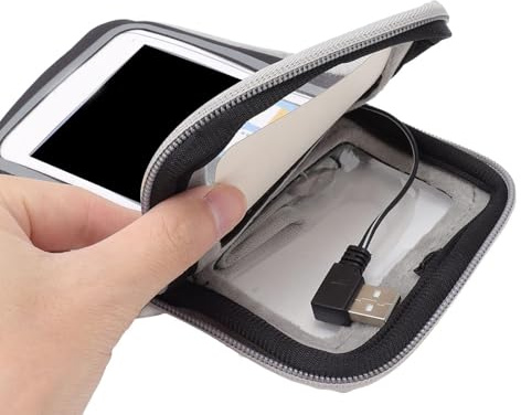 HERCHR Electric Mobile Phone Heating Bag, Electric Heated Phone Bag with Lanyard, Universal Cold-Proof Battery Protection Cellphone Holder Case with Camera Window for Outdoor in Winter