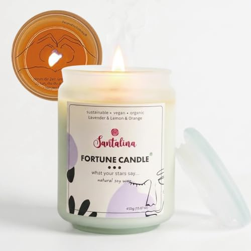 Santalina Duftkerze mit versteckter Botschaft – Duftkerze aus veganem Sojawachs mit Holzdocht, 450 g, Lavendel, Zitrone & Orange, Wellness-Geschenk & Geburtstagsgeschenk für Frauen