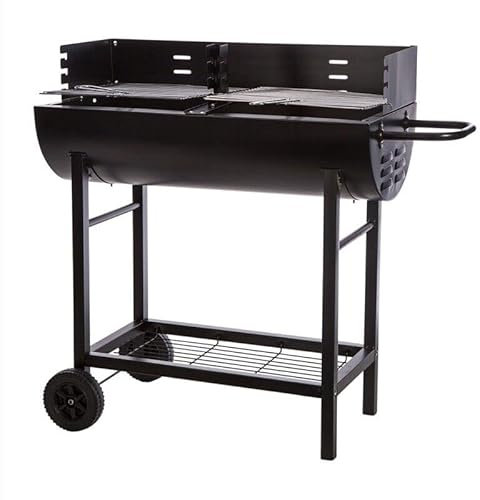 Vision4ever Half Drum Barrel Steel BBQ Charcoal Garden Barbecue Black Adjustable Grill