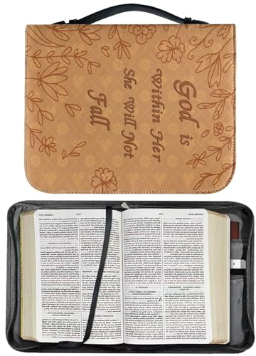 Bibelhülle aus PU-Leder | Bibel Buchtasche für Damen und Herren | Tragbare Tragetasche Bibelhülle mit Reißverschluss | Klassische Bibelbuch Schutzhülle Christus-Geschenk für Freunde (4 Größen)