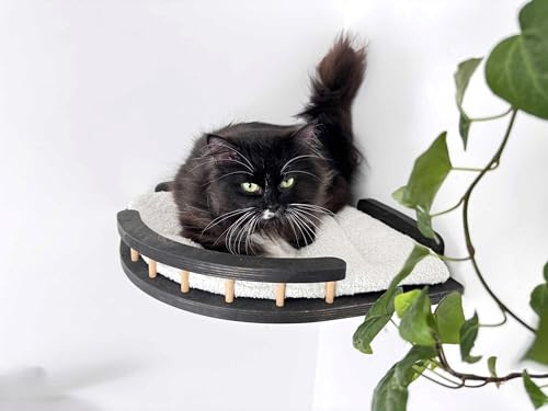 RshPets® An der Wand montiertes Katzenmöbel – Eck Katzenbett - Kletterwand Katzen - Wandmontierte Katzenmöbel - Katzen Wandelemente - Kletterwand Set - Katzentreppe Wand (Dunkle Farbe)