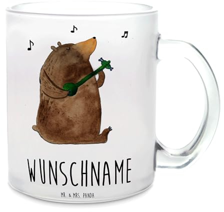 Mr. & Mrs. Panda Becher personalisiert Bär Gitarre - Personalisierte Geschenke, Teddy, Tasse personalisieren, Kaffeetasse, personalisiertes Glas