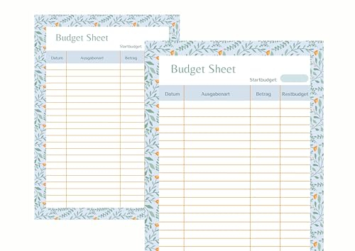 Honnet Berlin ★ 2er Set Budget Sheet Blöcke/Budget Block DIN A6 mit floralem Design/Notizblock/je Block 50 Blatt/Budgetbogen/Made in Germany/Abreißblätter/Ausgabenkontrolle/Kassenbuch