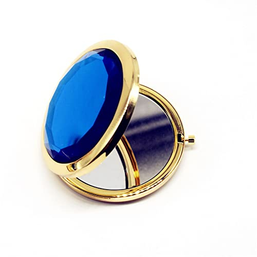 CVNIMV Kosmetikspiegel, Kristall-Make-up-Spiegel, tragbar, rund, gefaltet, kompakt, Gold, Silber, Taschenspiegel, zum Schminken für personalisiertes Geschenk (Farbe: Blau) (Blau)