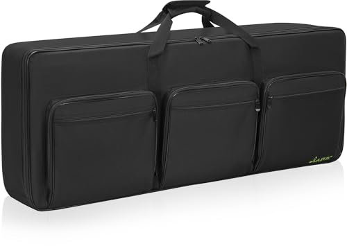 LASUK Keyboard-Hülle mit 61 Tasten (Größe: 102,9 x 15,2 x 39,9 cm), Keyboard-Gigbag mit verstellbaren Riemen und 6 Taschen für Tastatur-Zubehör, 61 Tasten für E-Klaviertastatur