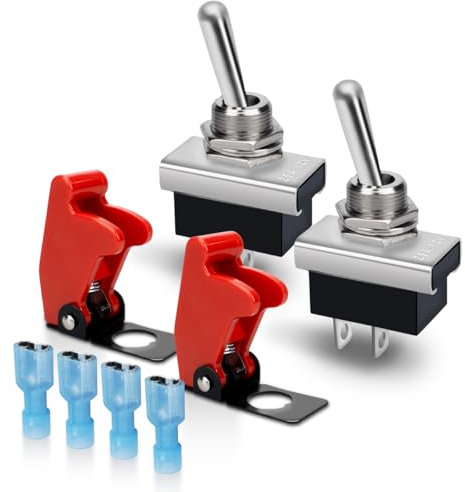 Innfeeltech 2 Pcs Interruptor de palanca de metal, 25A 12V KN3D-101 SPST ON/Off 2Pin 2 Position Rocker Switch con tapa de seguridad