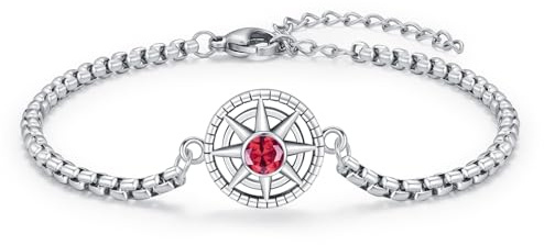 OHAYOO Damen Kompass Armband Silber 925 Kompass Geburtsstein Schmuck für Damen Herren Mädchen Teenager Geschenke