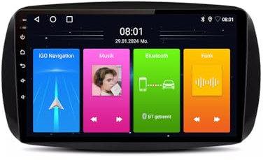 9 Android Auto GPS Radio Navigator Replacement for Smart Forfour 4 Schrägheck 453 2014/11-2024/12 Smart Fortwo II Cabriolet Coupe 453 mit GPS Bluetooth FM USB WiFi DVR RDS TPMS SWC Dab