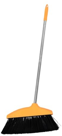 GRIRIW Broom with Stainless Steel Handle Heavy Duty Floor Sweeper for Indoor and Outdoor Use Handle Angle Broom for Home Kitchen Garage and Shops