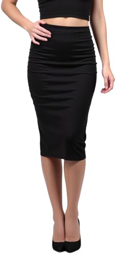 Sahunfri Women's Black Thin Pencil Skirt with Elastic Waist & Back Slit - Knee Length 65cm Office Work Party Daily Wear