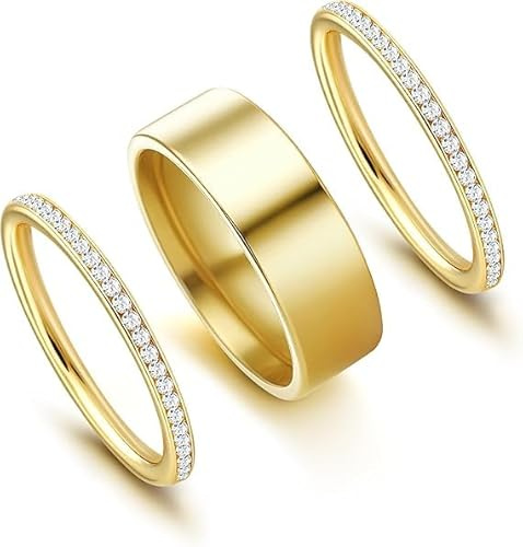 MeeQee 3 Stück Gold Silber Ringe für Frauen 18K Vergoldete Ringe Set Zierliche Stapelringe mit Cubic Zirkonia Wasserfest Statement Knuckle Ring Daumenringe Minimalistischer Ring Fingerring (Gold6)