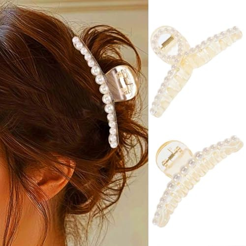 Unicra Pearl Claw Clip Dekorative Haarspangen Ausgefallene Haar-Accessoires für Frauen (2er Pack)