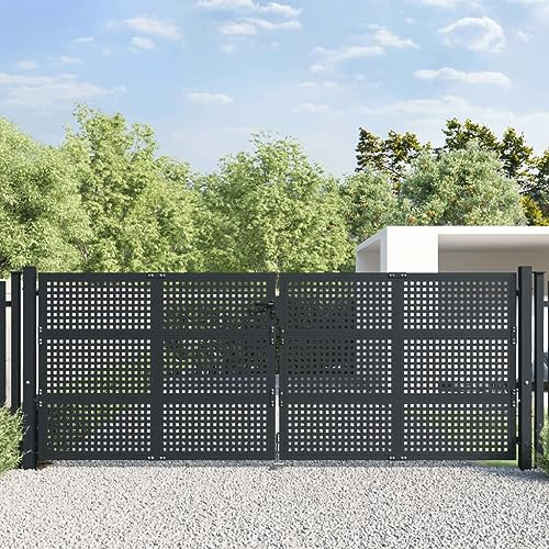 Festnight Doppelflügeltor mit Tür 400x150 cm Gartentor Metall Doppelflügel Doppeltor Hoftor Tor mit Pfosten Einfahrtstor Gartentür Zauntür Gartenpforte Abschließbar Anthrazit